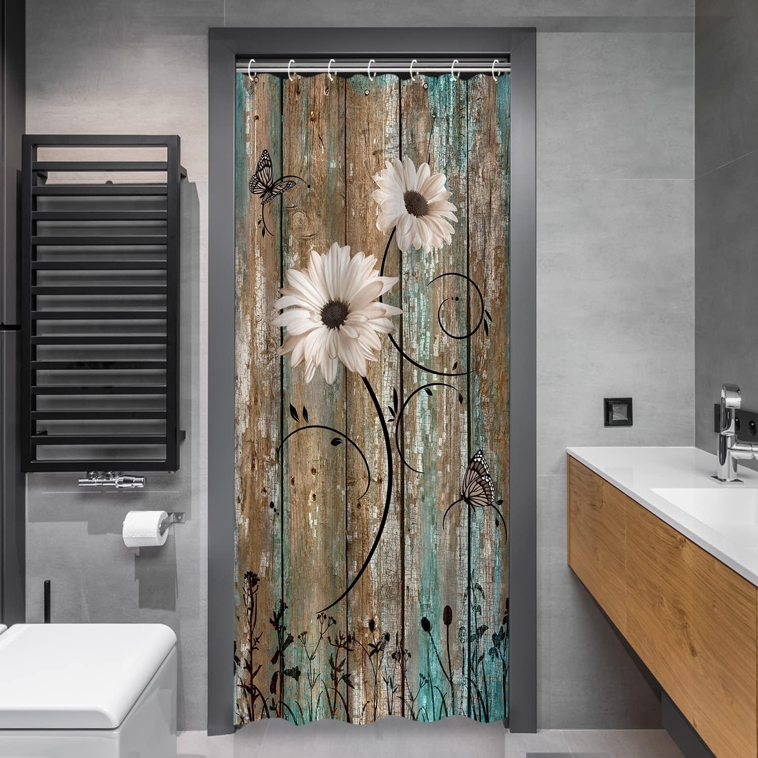 Stall Shower Curtain, Small Shower Curtain 36 X 72 Inches, Rustic Shower Curtain Set, Daisy Shower Curtai American Country Farm Style Shower Curtains for Bathroom