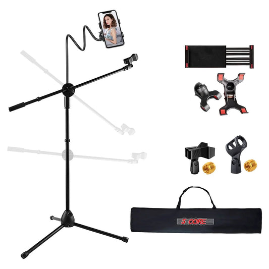 5 Core Tripod Mic Stand W Phone Holder Height Adjustable Microphone Mount Stands