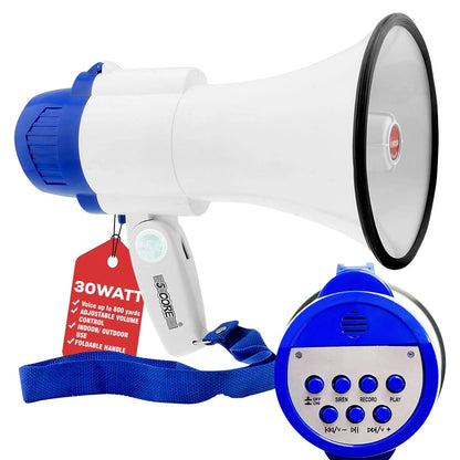 5Core Megaphone Bullhorn Speaker 30W Mini Bull Horn Battery Power Megafono 800 Feet