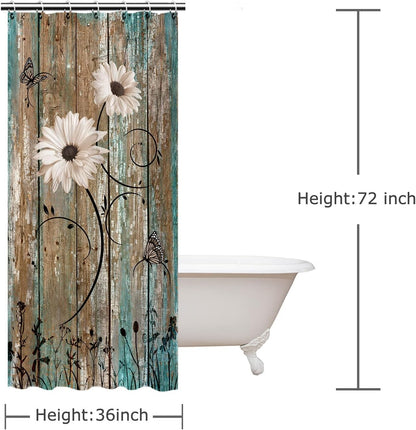 Stall Shower Curtain, Small Shower Curtain 36 X 72 Inches, Rustic Shower Curtain Set, Daisy Shower Curtai American Country Farm Style Shower Curtains for Bathroom